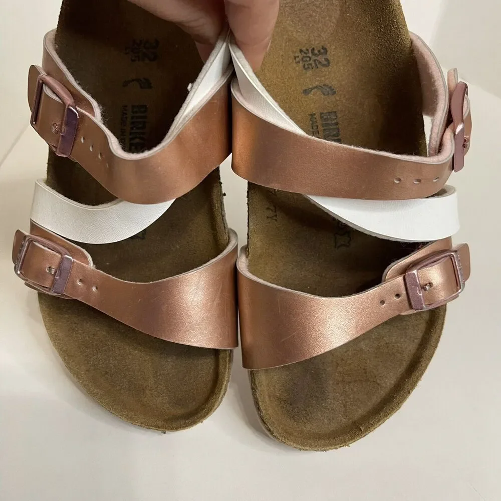 Birkenstock Size 32 205 Kids 1-1.5 Sandals Rose Gold White Birko flor
